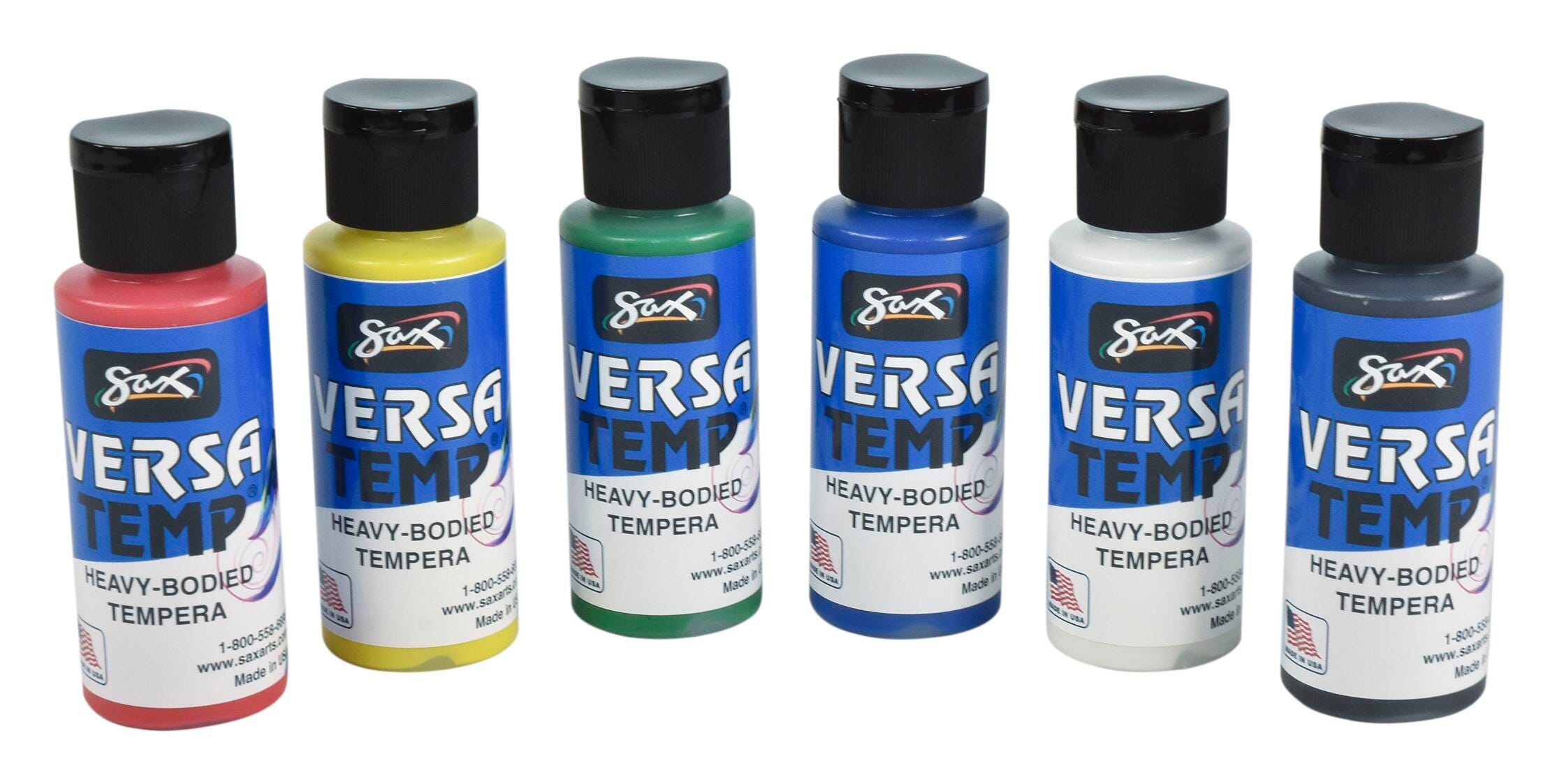 Sax Versatemp Heavy-Bodied Tempera Paint, 2 Ounce Bottles, Assorted Colors, Set of 6 2048206